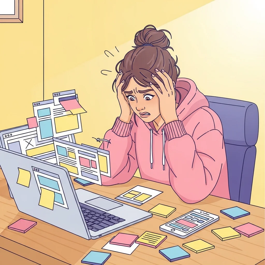 Creator overwhelmed at desk